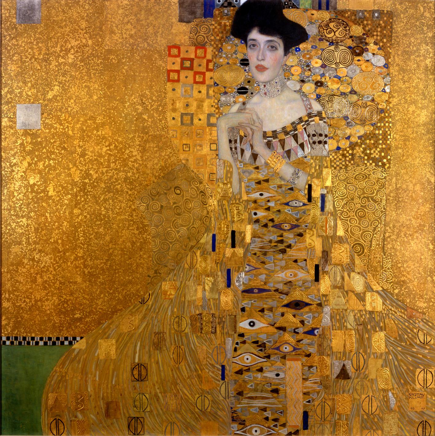 グスタフ・クリムト「ゴールドの女性の肖像」ゴールドの壁装飾油絵